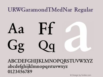 URWGaramondTMedNar Regular Version 001.005 Font Sample