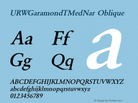 URWGaramondTMedNar Oblique Version 001.005 Font Sample