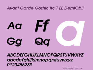 Avant Garde Gothic Itc T EE DemiObli Version 001.005 Font Sample