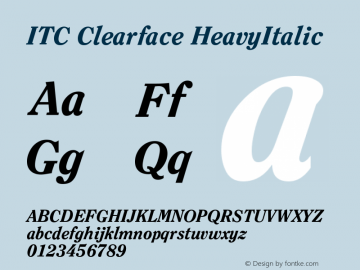 ITC Clearface HeavyItalic Version 001.001 Font Sample