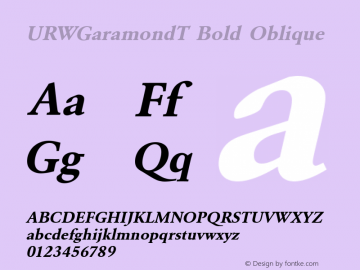 URWGaramondT Bold Oblique Version 001.005 Font Sample