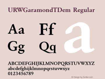 URWGaramondTDem Regular Version 001.005 Font Sample