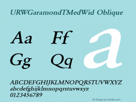 URWGaramondTMedWid Oblique Version 001.005 Font Sample