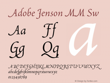Adobe Jenson MM Sw Version 001.000 Font Sample