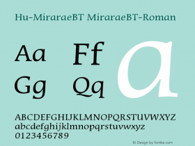 Hu-MiraraeBT MiraraeBT-Roman Version 001.000 Font Sample
