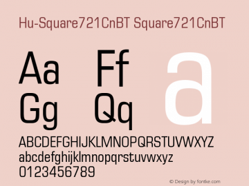 Hu-Square721CnBT Square721CnBT Version 001.000 Font Sample