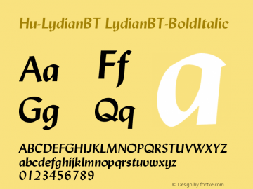 Hu-LydianBT LydianBT-BoldItalic Version 001.000 Font Sample