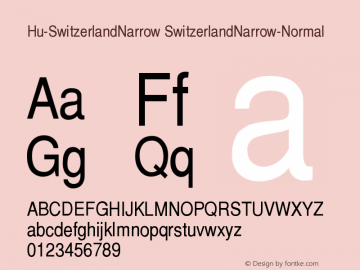 Hu-SwitzerlandNarrow SwitzerlandNarrow-Normal Version 001.000 Font Sample