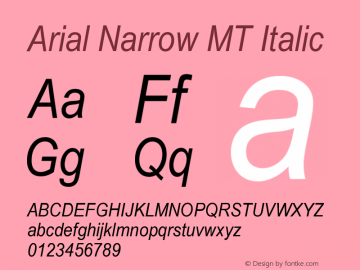 Arial Narrow MT Italic Version 001.002 Font Sample