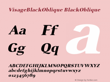 VisageBlackOblique BlackOblique Version 001.000 Font Sample