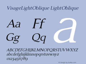 VisageLightOblique LightOblique Version 001.000 Font Sample