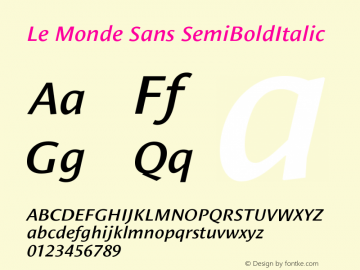 Le Monde Sans SemiBoldItalic Version 001.000 Font Sample