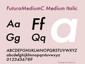 FuturaMediumC Medium Italic Version 001.000 Font Sample