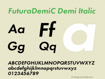 FuturaDemiC Demi Italic Version 001.000 Font Sample