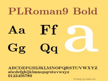 PLRoman9 Bold Version 1.11 Font Sample