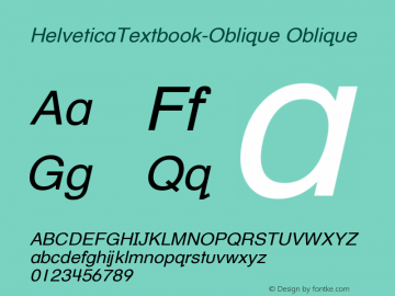 HelveticaTextbook-Oblique Oblique Version 1.000 Font Sample