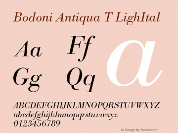 Bodoni Antiqua T LighItal Version 001.005图片样张