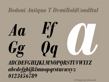 Bodoni Antiqua T DemiBoldCondItal Version 001.005 Font Sample