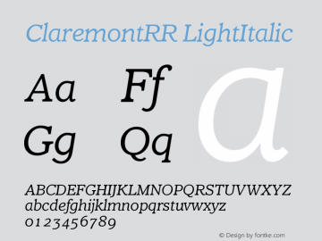 ClaremontRR LightItalic Version 001.004 Font Sample