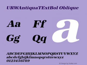 URWAntiquaTExtBol Oblique Version 001.005 Font Sample