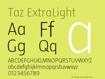 Taz ExtraLight Version 001.001 Font Sample