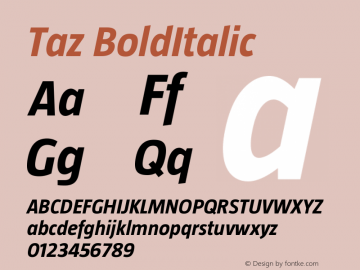 Taz BoldItalic Version 001.001 Font Sample