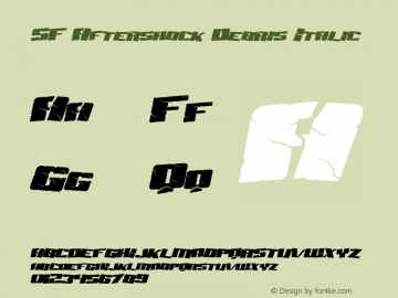 SF Aftershock Debris Italic ver 1.0; 1999. Font Sample