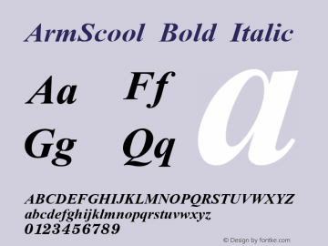 ArmScool Bold Italic Unknown Font Sample
