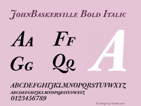 JohnBaskerville Bold Italic 001.000 Font Sample