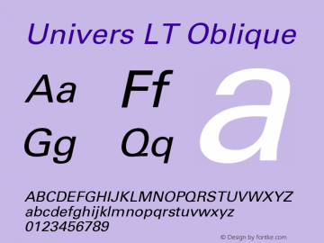 Univers LT Oblique Version 006.000 Font Sample