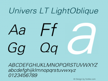 Univers LT LightOblique Version 006.000 Font Sample