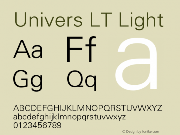 Univers LT Light Version 006.000 Font Sample