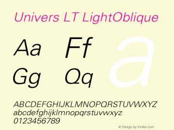 Univers LT LightOblique Version 006.000 Font Sample