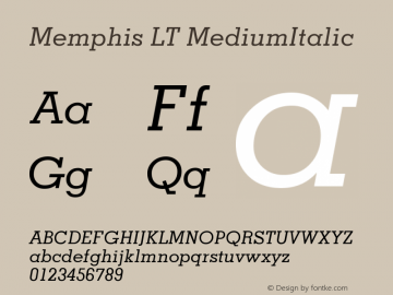 Memphis LT MediumItalic Version 006.000 Font Sample