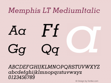 Memphis LT MediumItalic Version 006.000 Font Sample
