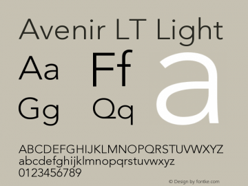 Avenir LT Light Version 006.000 Font Sample