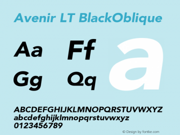 Avenir LT BlackOblique Version 006.000 Font Sample