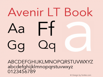 Avenir LT Book Version 006.000 Font Sample