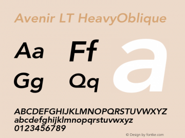 Avenir LT HeavyOblique Version 006.000 Font Sample
