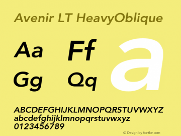 Avenir LT HeavyOblique Version 006.000 Font Sample