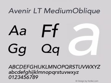 Avenir LT MediumOblique Version 006.000 Font Sample