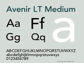 Avenir LT Medium Version 006.000 Font Sample