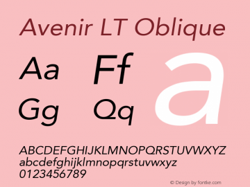 Avenir LT Oblique Version 006.000 Font Sample
