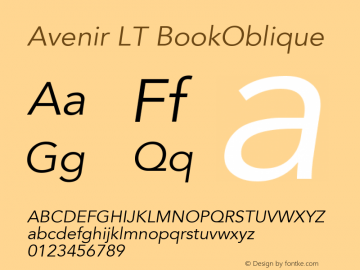Avenir LT BookOblique Version 006.000 Font Sample