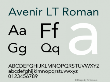 Avenir LT Roman Version 006.000 Font Sample