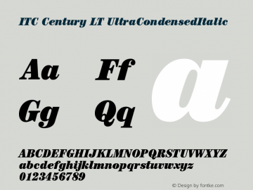 ITC Century LT UltraCondensedItalic Version 006.000 Font Sample