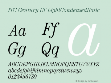 ITC Century LT LightCondensedItalic Version 006.000 Font Sample