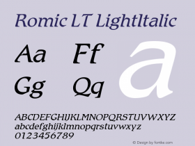 Romic LT LightItalic Version 006.000 Font Sample