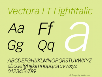 Vectora LT LightItalic Version 006.000 Font Sample