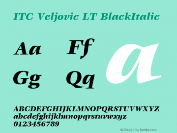 ITC Veljovic LT BlackItalic Version 006.000 Font Sample